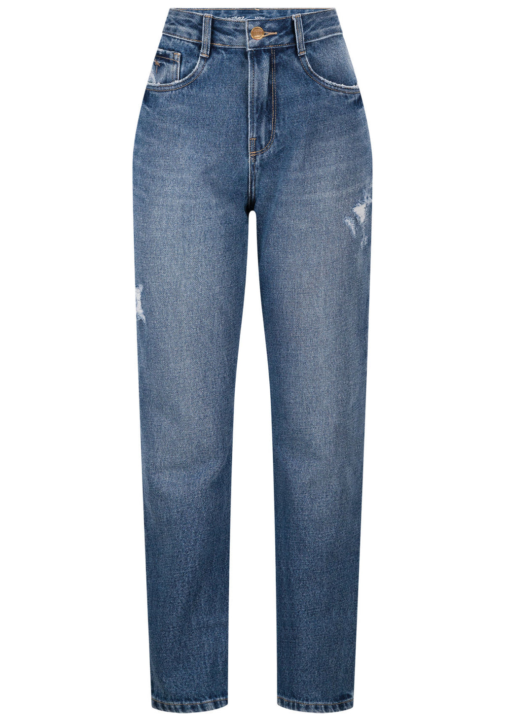 Calça Jeans Mom Destroyed Cintura Lez A Lez Feminino 9391L