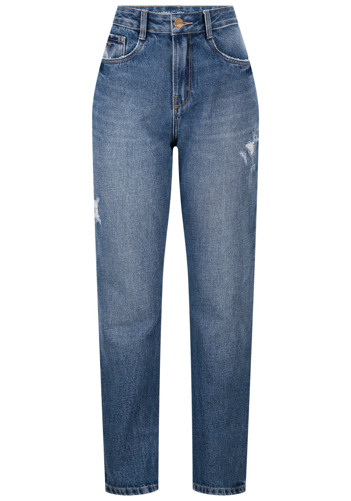 Calça Jeans Mom Destroyed Cintura Lez A Lez Feminino 9391L