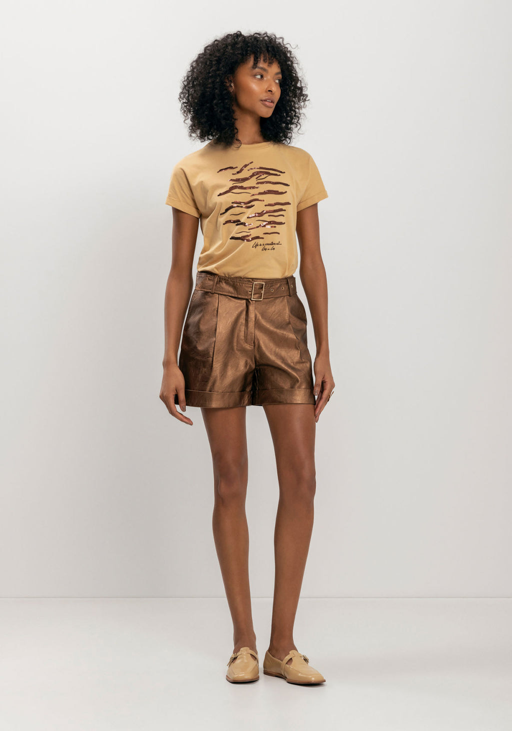 Shorts De Cintura Média Com Cinto Lez A Lez Feminino 9012E