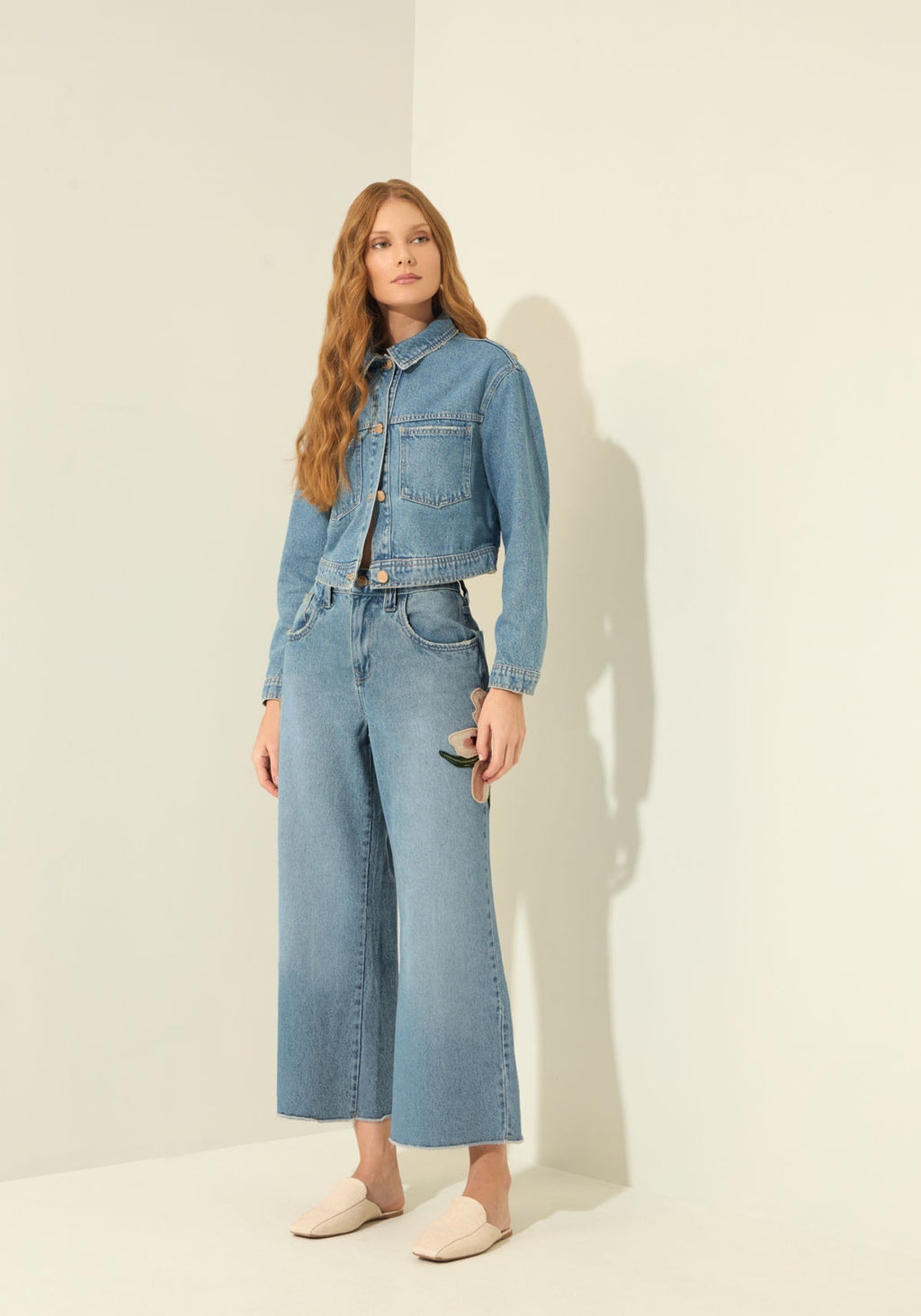 Calça Wide Leg Jeans Cropped Lez A Lez Feminino 0215E