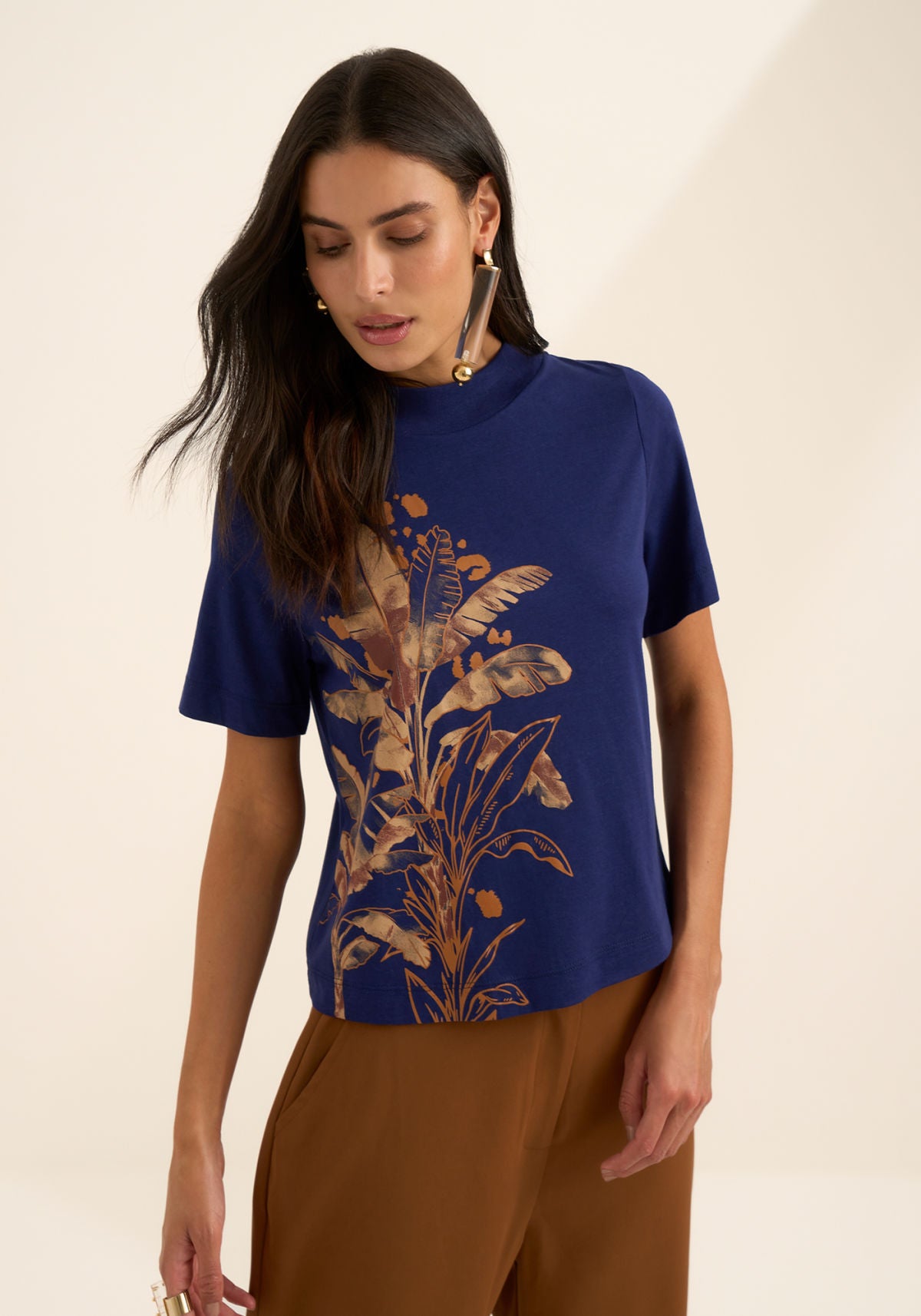 T-shirt Com Gola Em Malha Liocel Lez a Lez Feminino 9477E