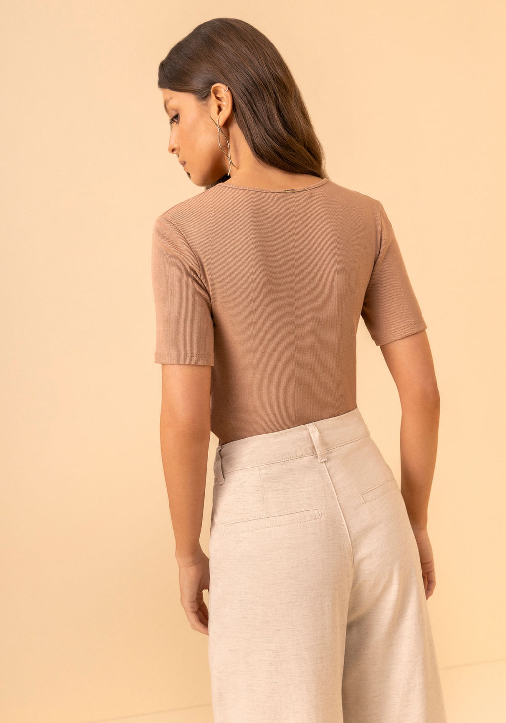 Blusa Canelada De Mangas Curtas Lez A Lez Feminino 5081E