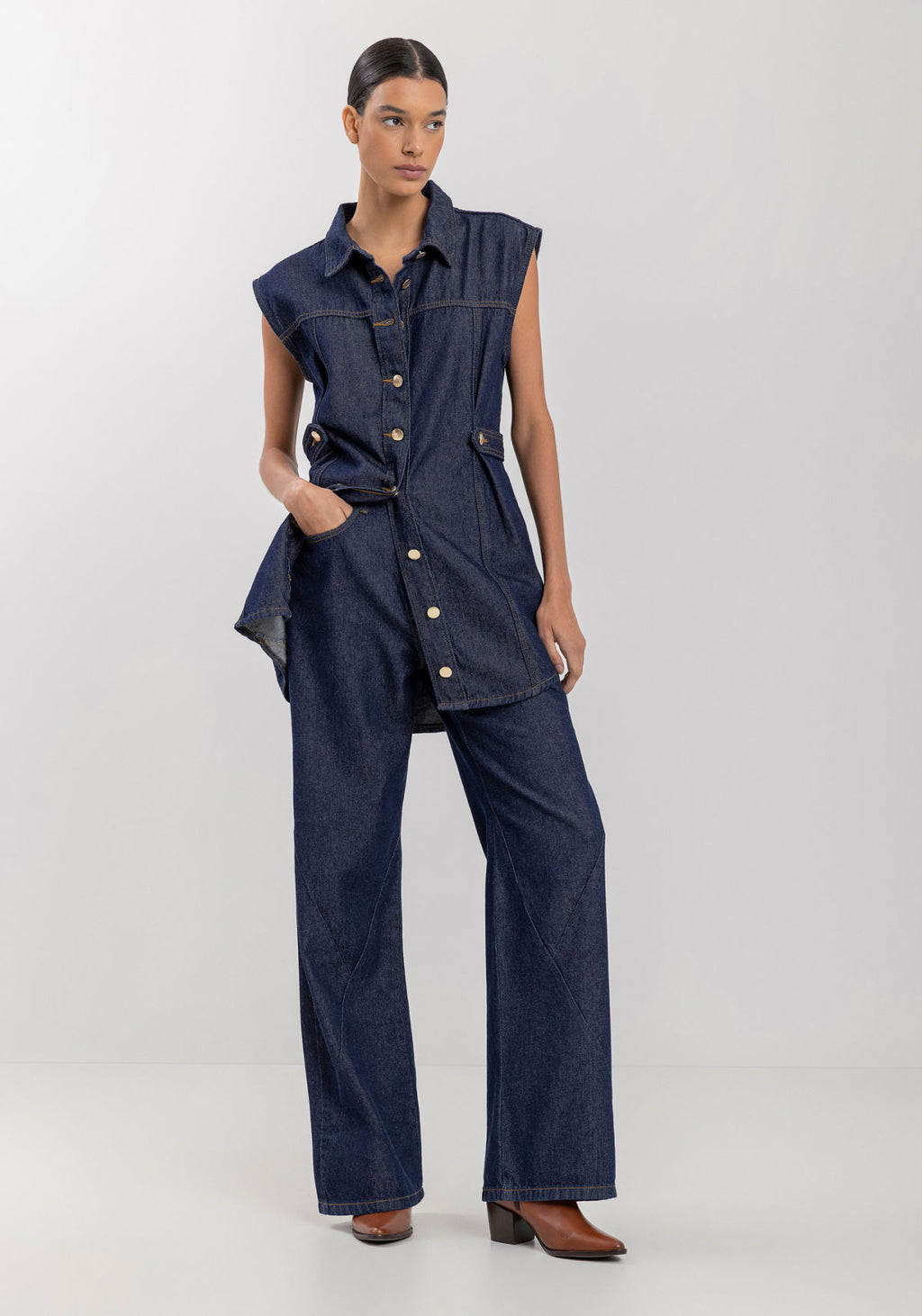 Colete Jeans Alongado Com Botões Lez A Lez Feminino 0832E