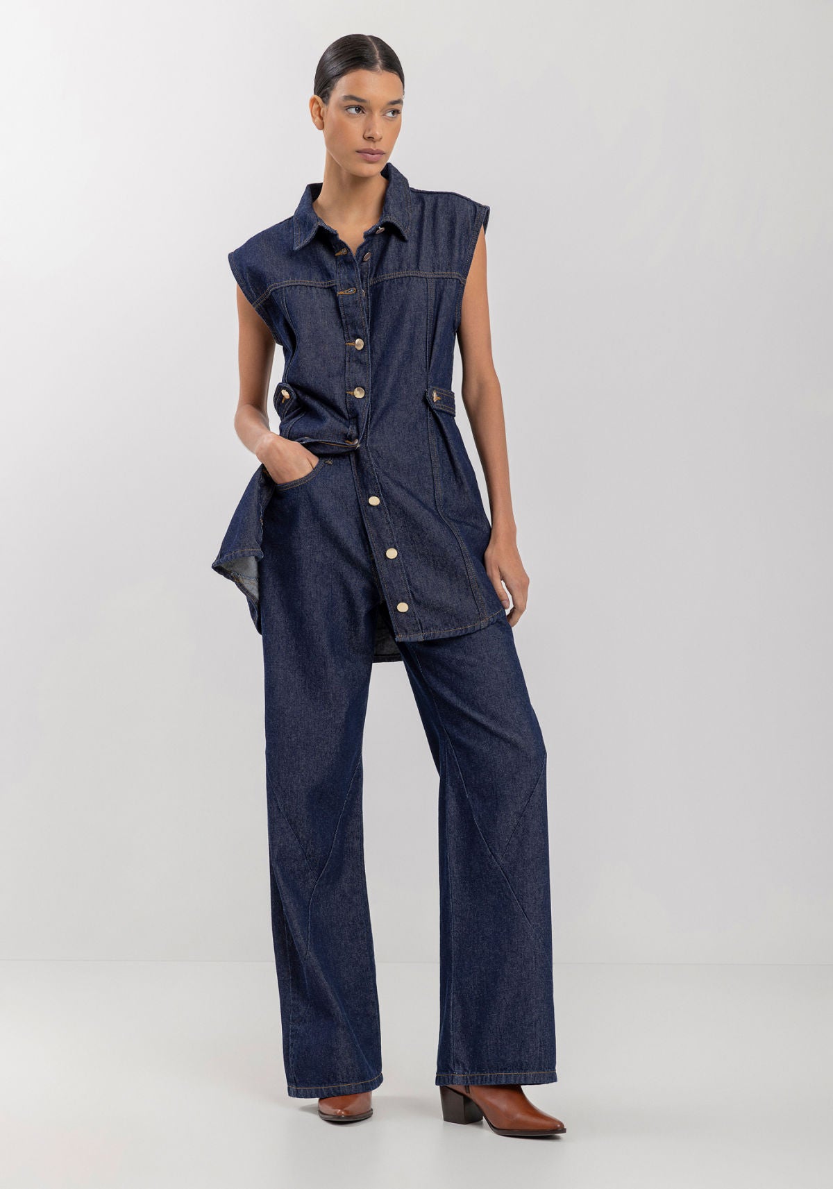 Colete Jeans Alongado Com Botões Lez A Lez Feminino 0832E