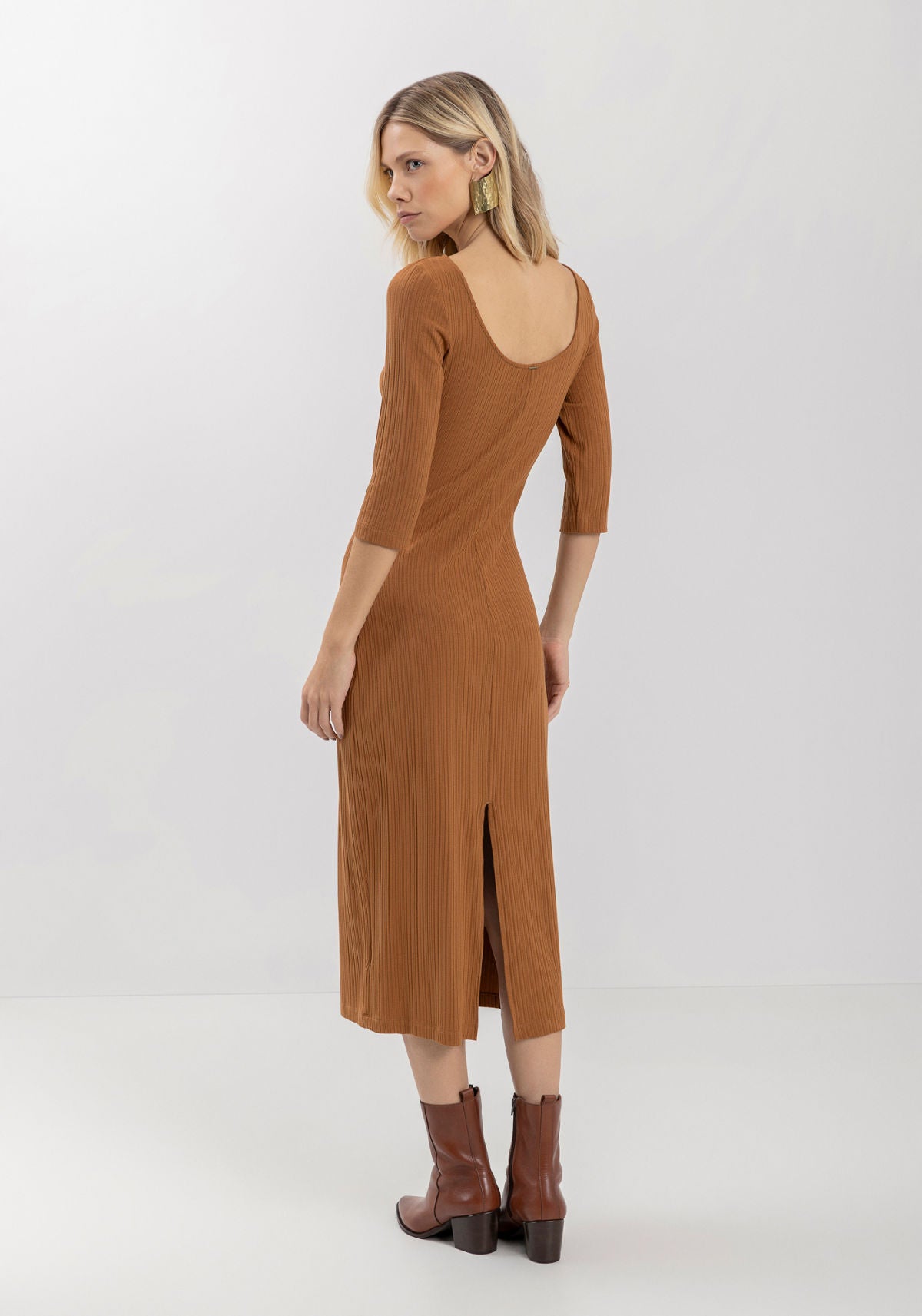 Vestido Midi Em Malha Canelada Lez A Lez Feminino 7267E