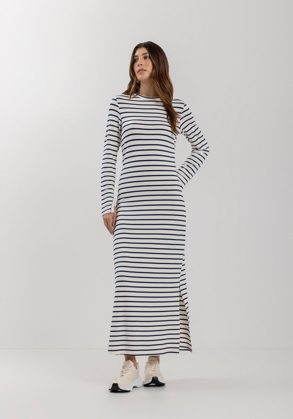 Vestido Midi Chá Listrado Lez A Lez Feminino 7301E
