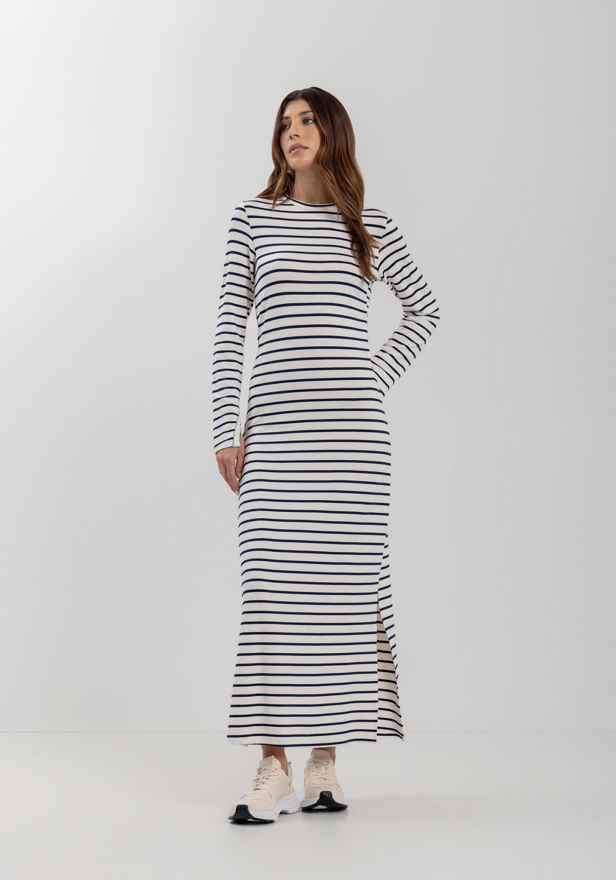 Vestido Midi Chá Listrado Lez A Lez Feminino 7301E