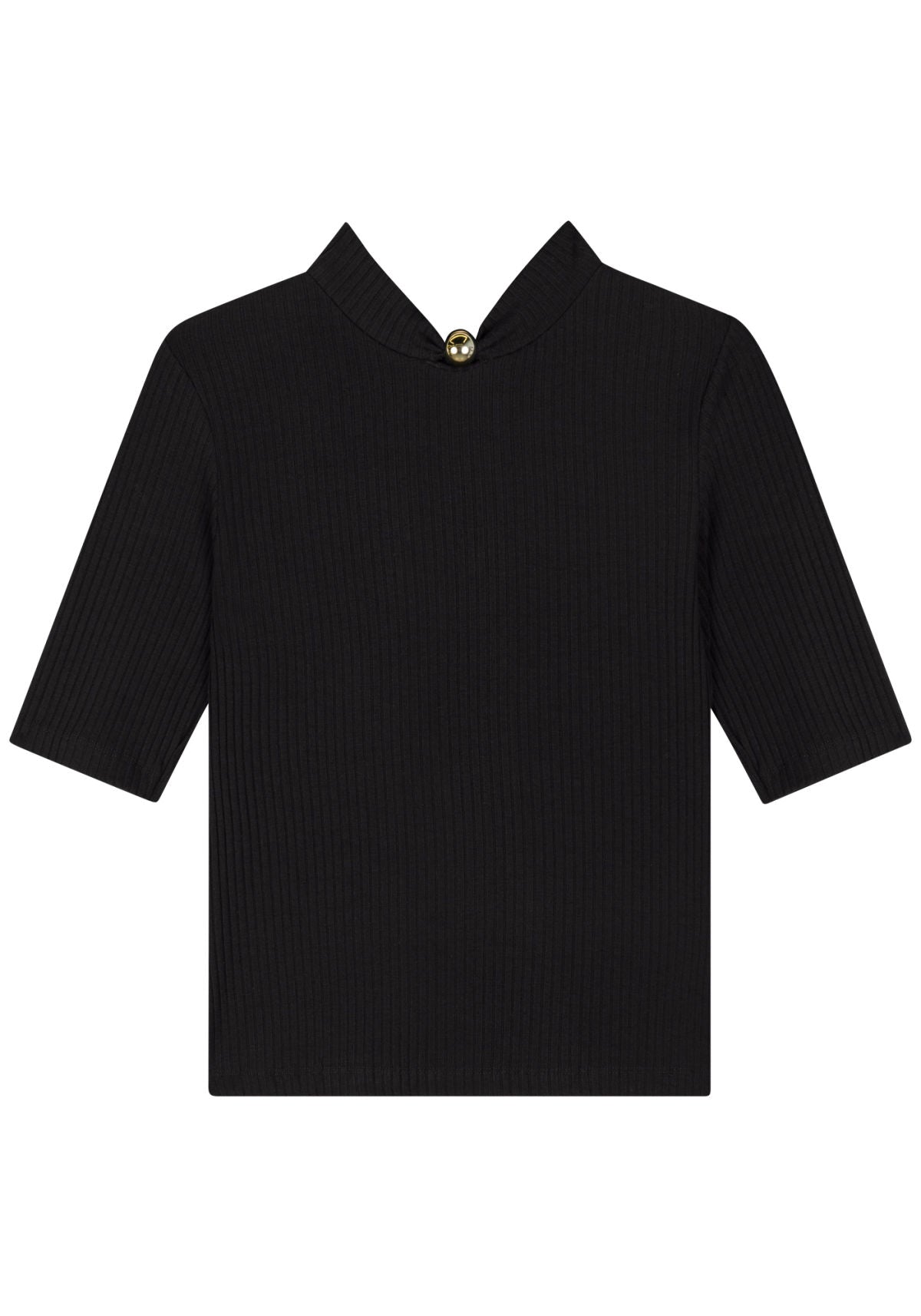 Blusa De Mangas Curtas Em Malha Lez A Lez Feminino 9237E