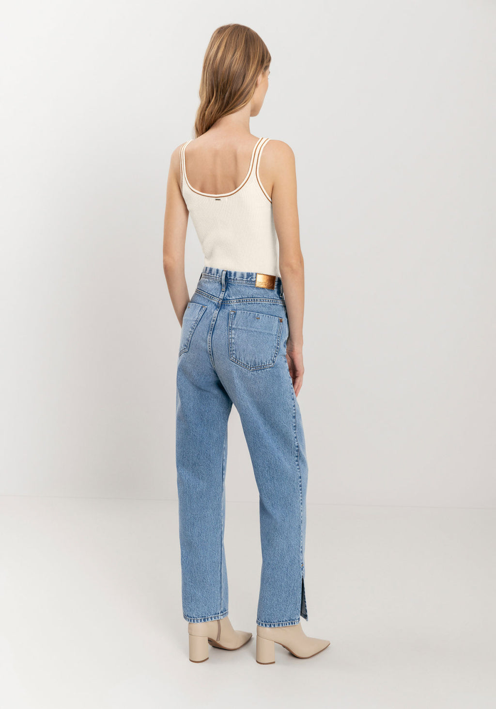 Calça Jeans Reta Cropped Com Fendas Lez A Lez Feminino 1573E