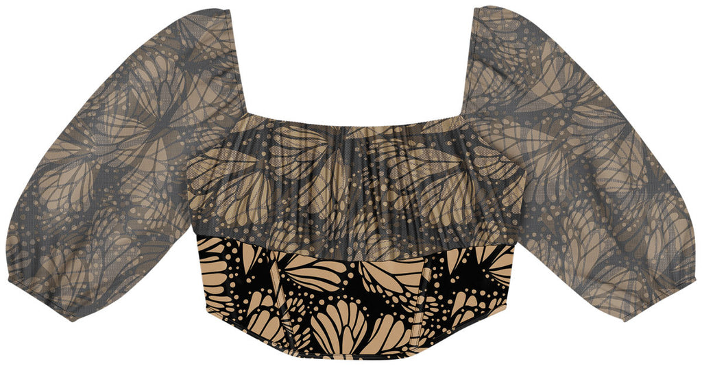 Blusa Cropped Estampada com Mangas Lez A Lez Feminino 7266L