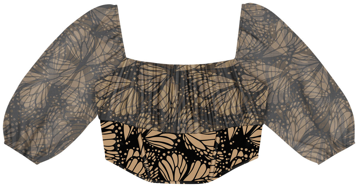 Blusa Cropped Estampada com Mangas Lez A Lez Feminino 7266L