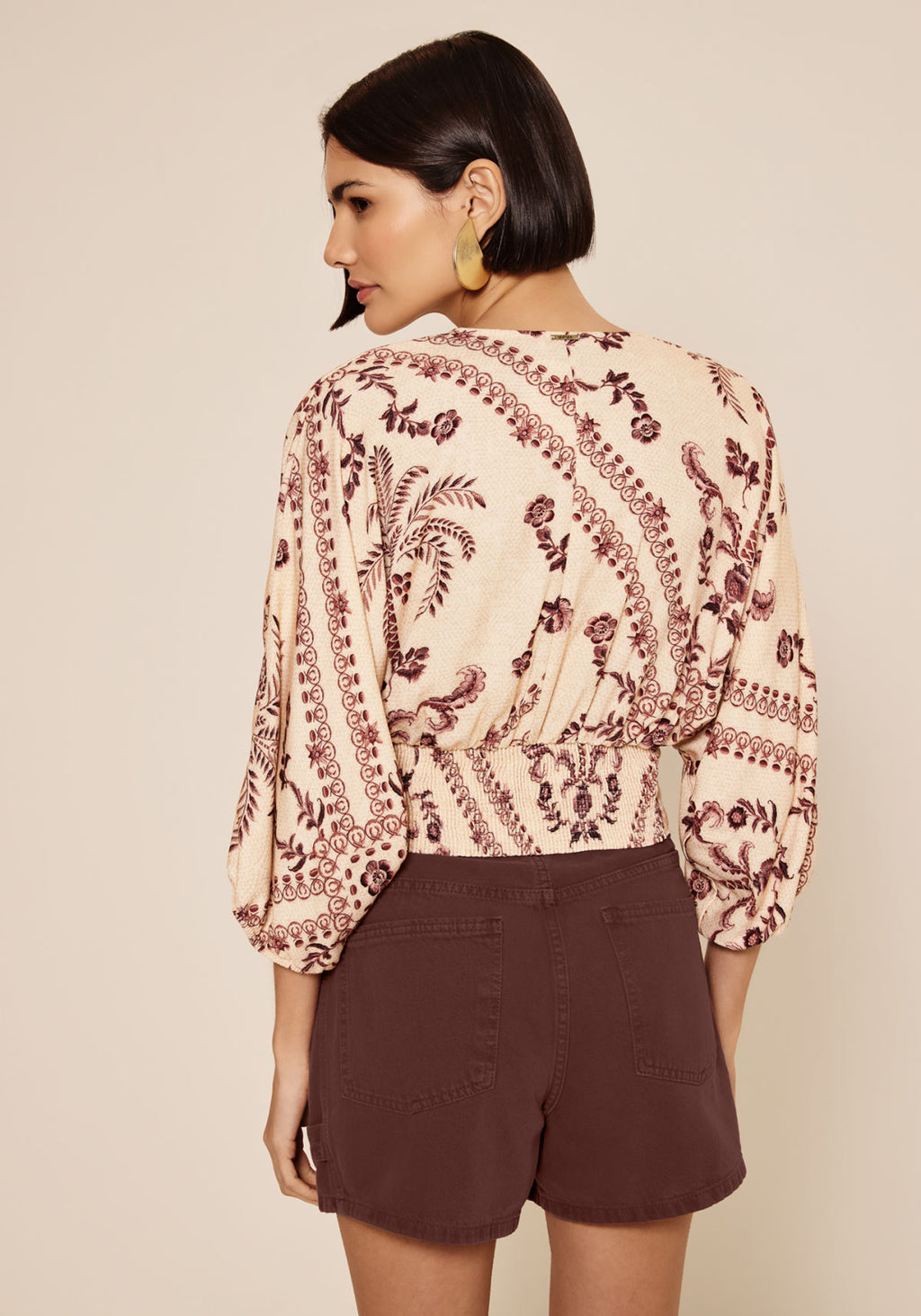 Blusa Estampada Com Mangas 3/4 Lez A Lez Feminino 7844E