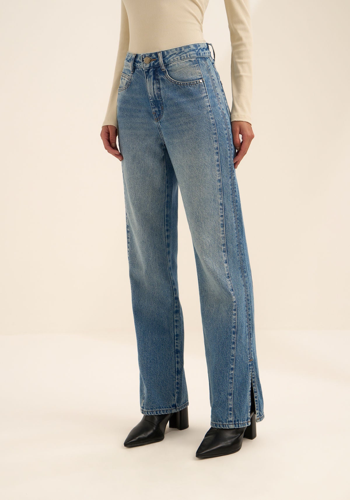 Calça Reta Jeans De Cintura Alta Lez A Lez Feminino 1633E
