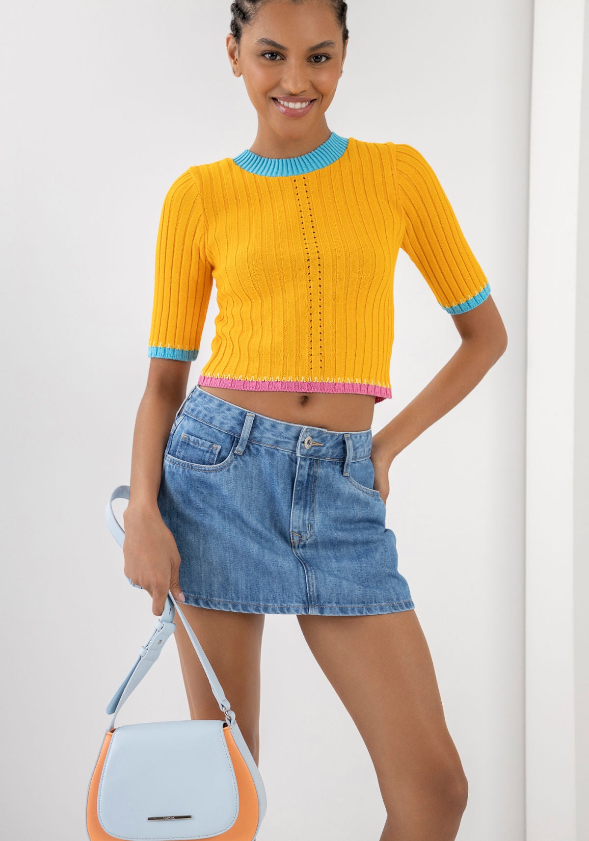 Blusa Manga Curta Tricô Lez a Lez Feminino 7004L