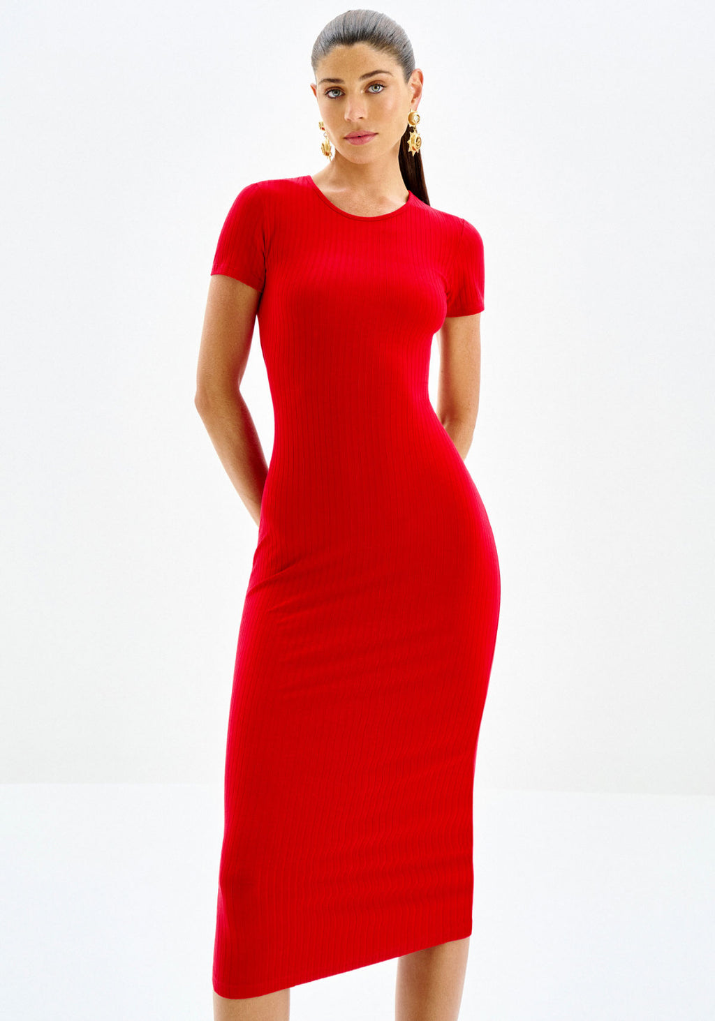 Vestido Midi Canelado com Recorte Lez A Lez Feminino 6901L