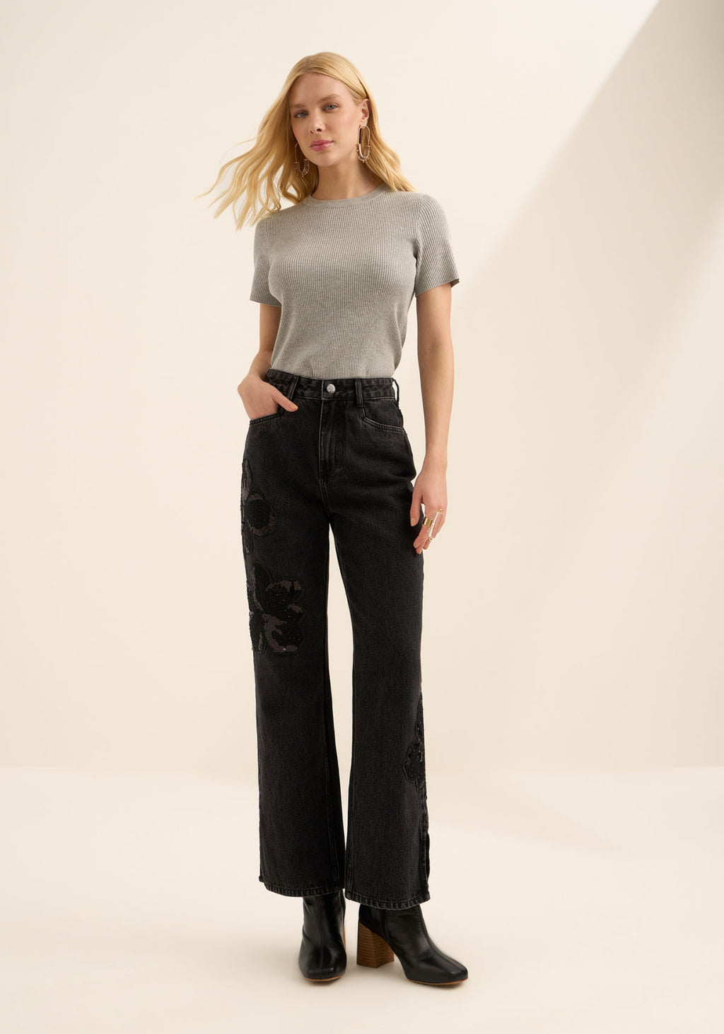 Calça Reta Cropped Jeans Com Maxi Lez A Lez Feminino 1640E