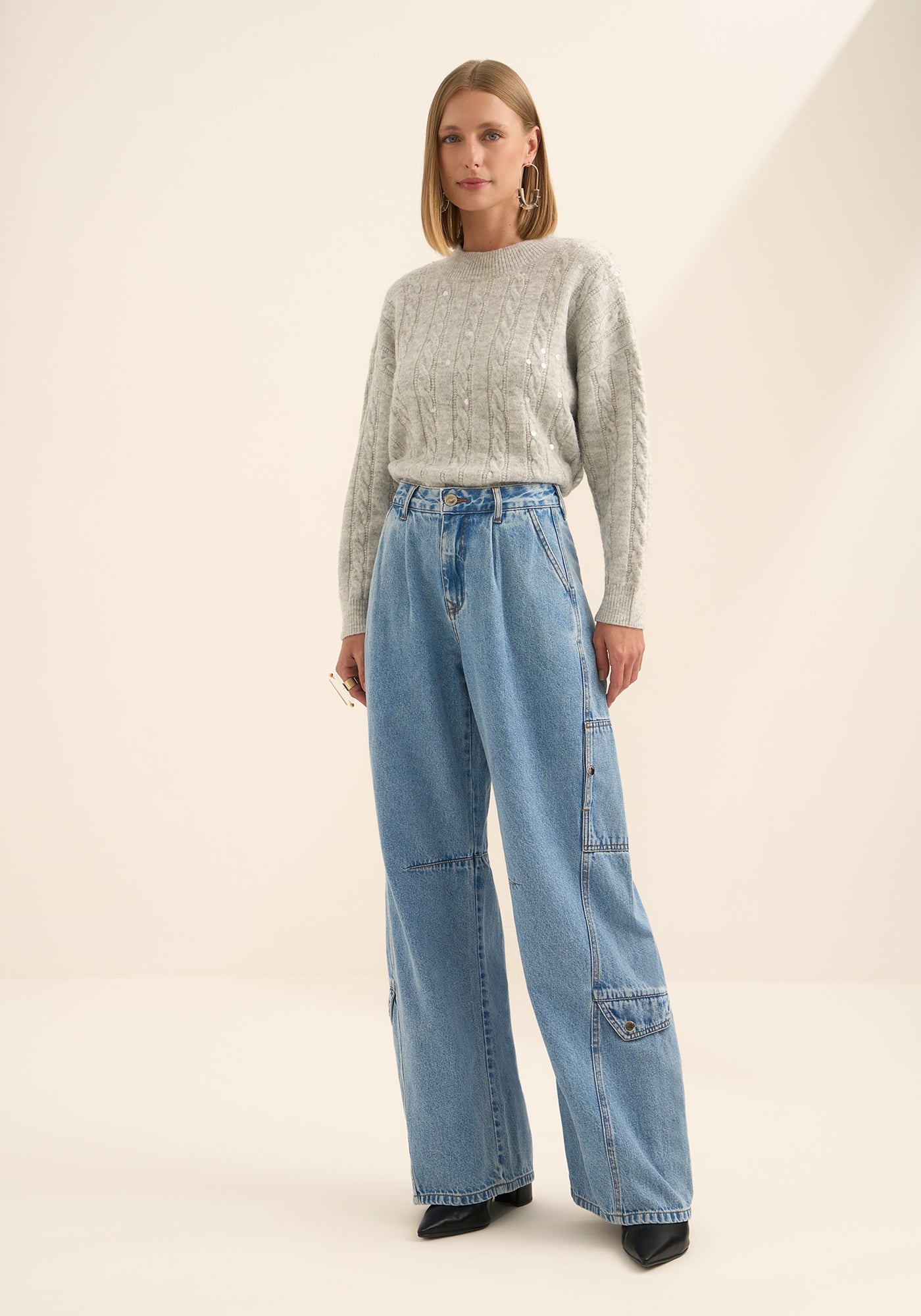 Calça Jeans Baggy Com Cintura Alta Lez A Lez Feminino 1636E