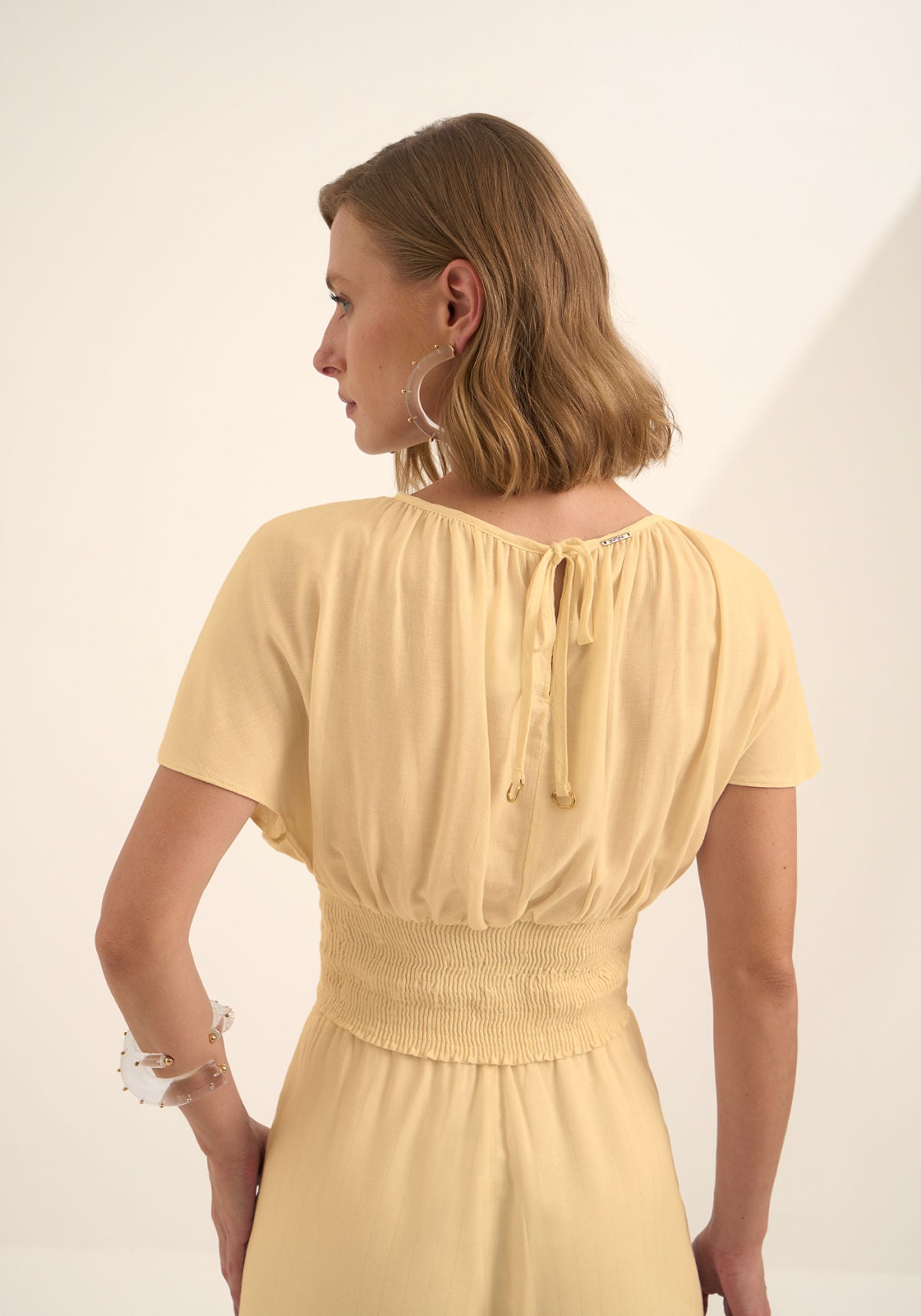 Blusa De Mangas Curtas Com Lurex Lez A Lez Feminino 9498E