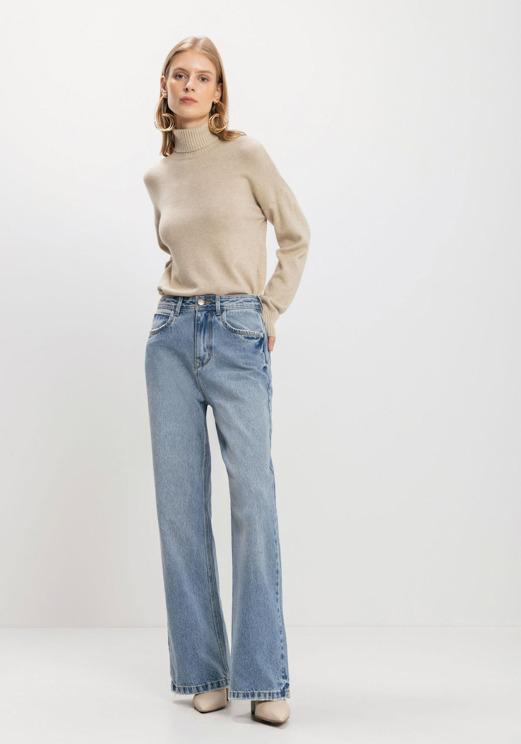 Calça Wide Leg Jeans Com Cintura Lez A Lez Feminino 1548E