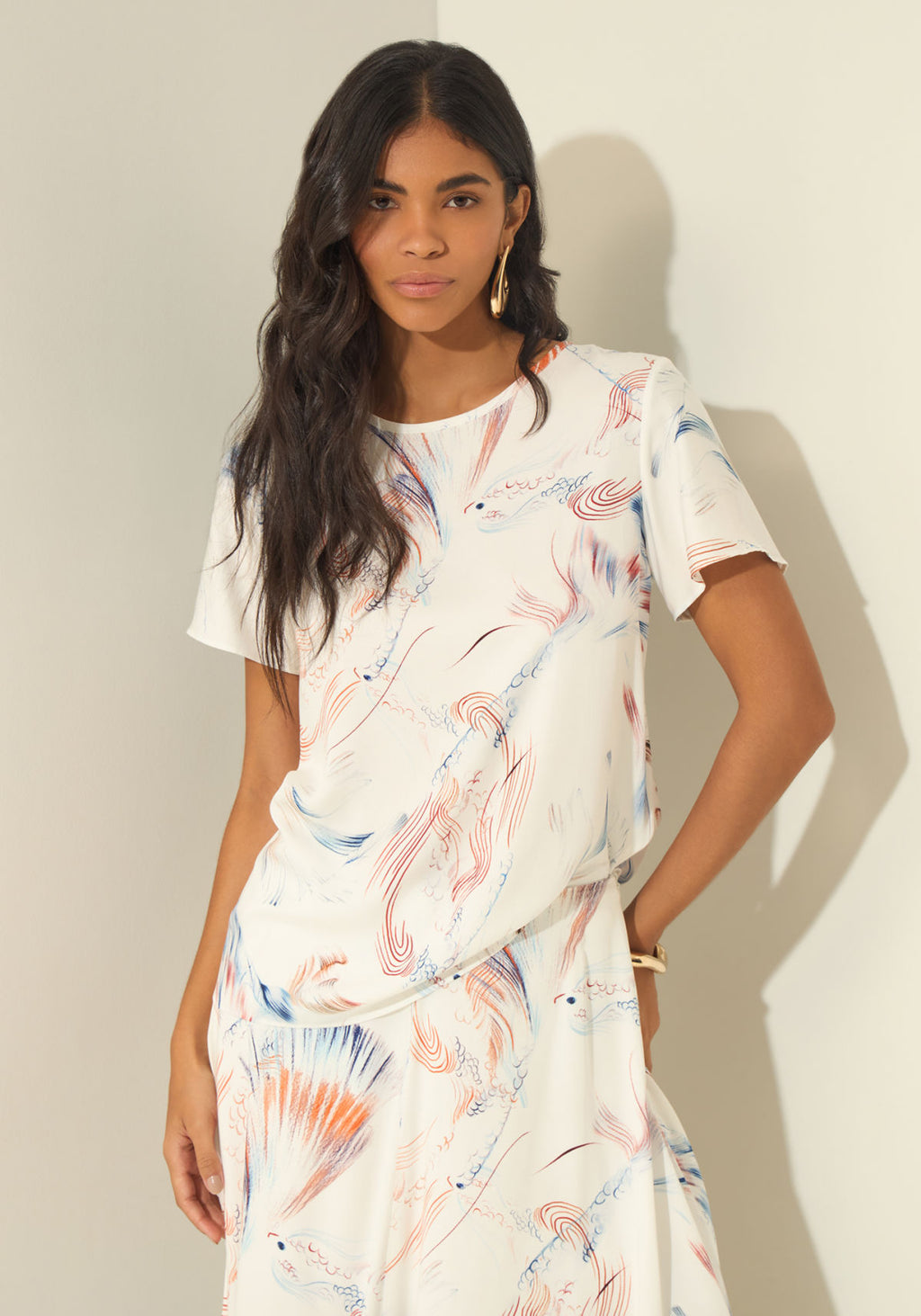 Blusa De Mangas Curtas Estampada Lez A Lez Feminino 3536E