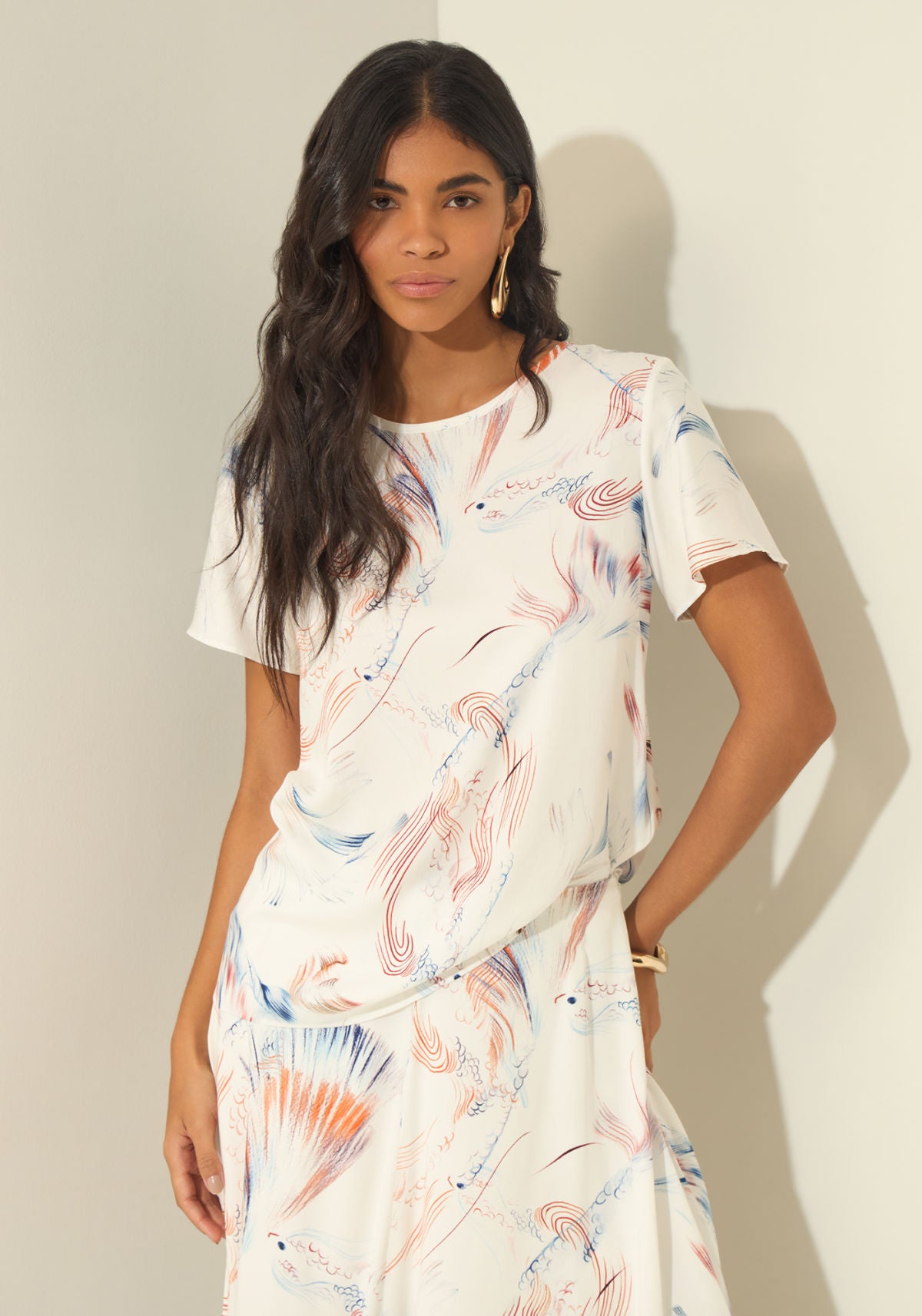Blusa De Mangas Curtas Estampada Lez A Lez Feminino 3536E