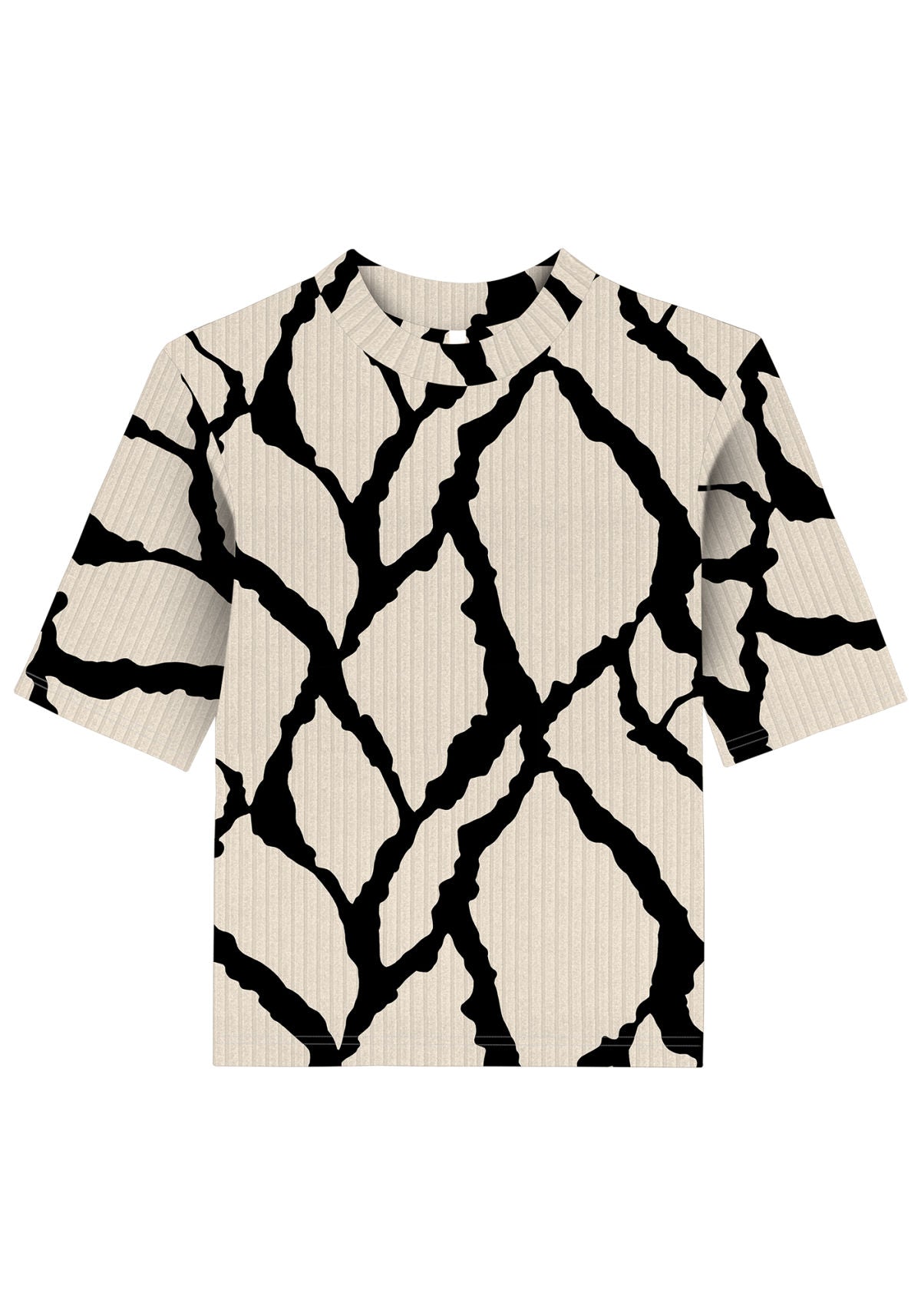 Blusa Canelada Estampada com Gola Lez A Lez Feminino 6709L