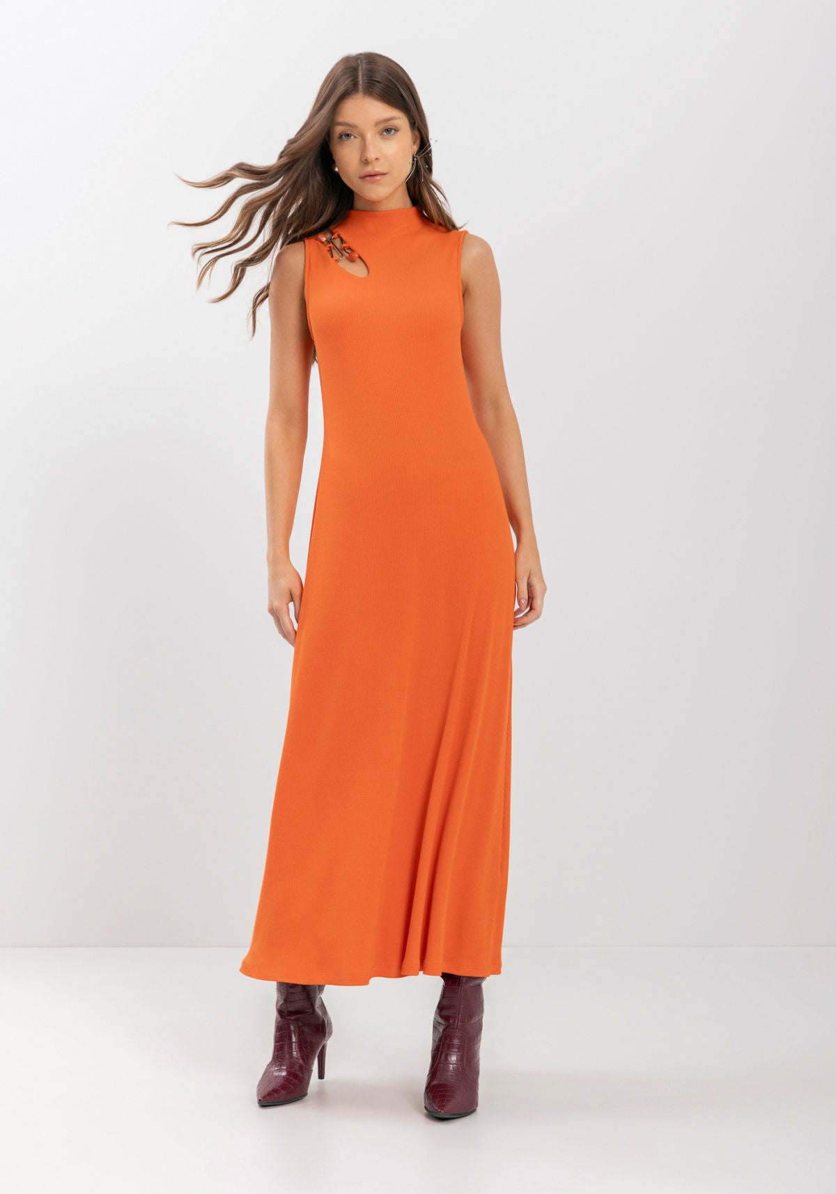 Vestido Chá Em Malha Canelada Lez A Lez Feminino 9270E