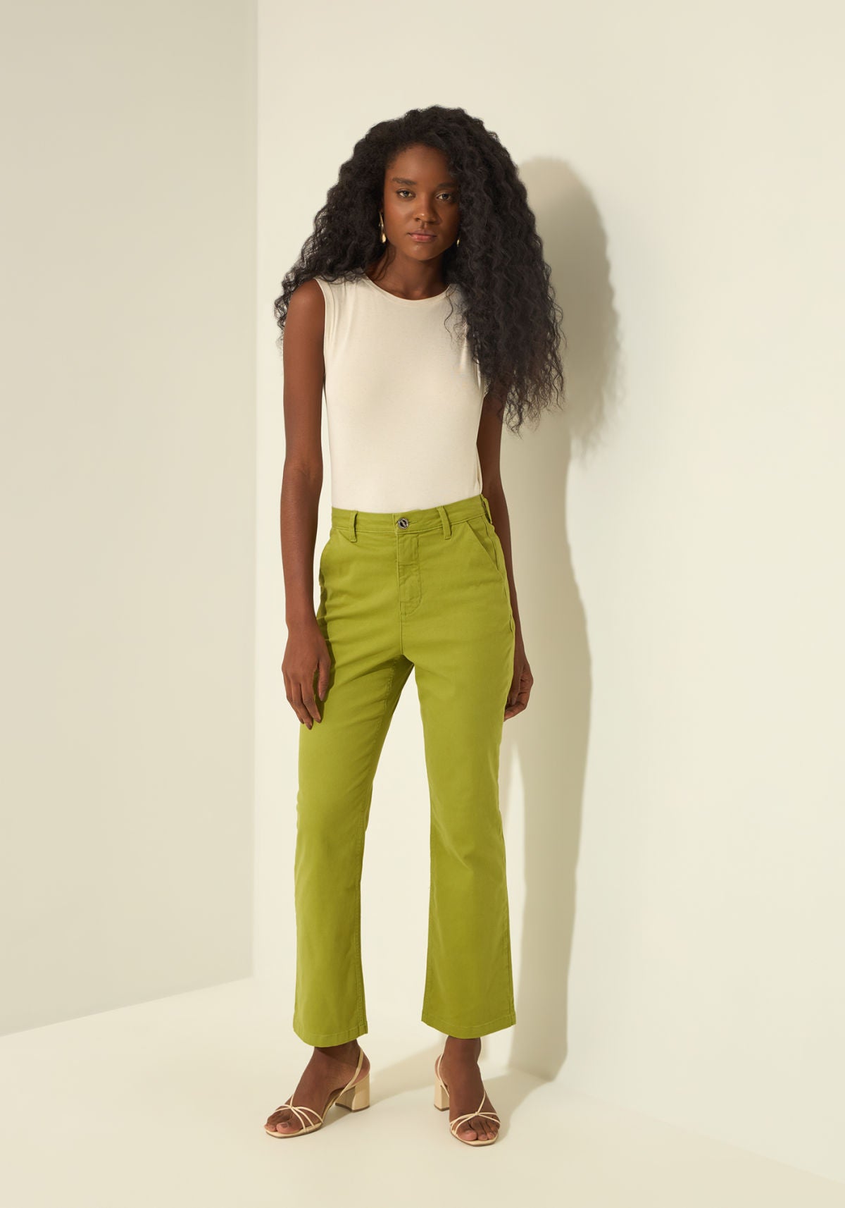 Calça Reta Cropped De Cintura Alta Lez A Lez Feminino 0115E