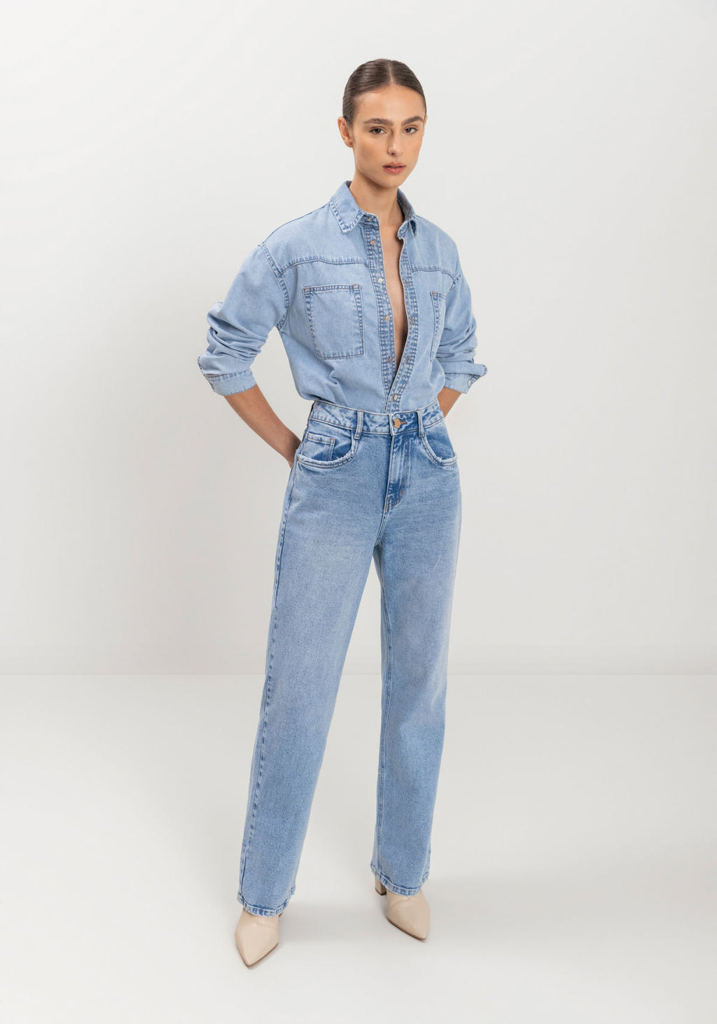 Calça Reta Jeans Com Elastano Lez A Lez Feminino 1538E