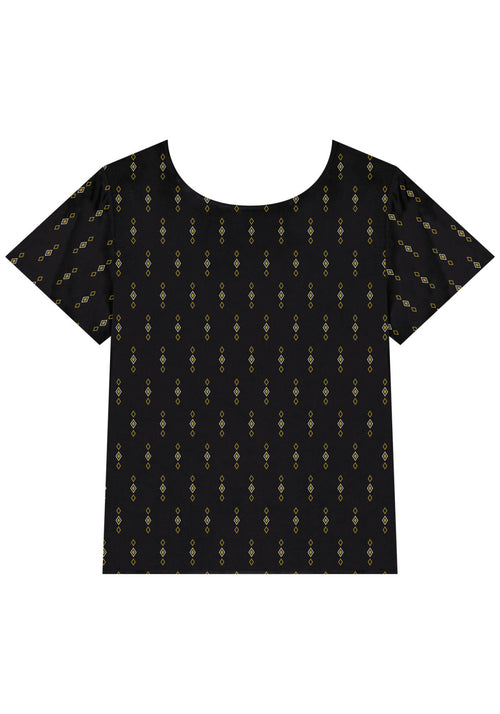 Blusa Estampada Básica De Mangas Lez A Lez Feminino 9203E