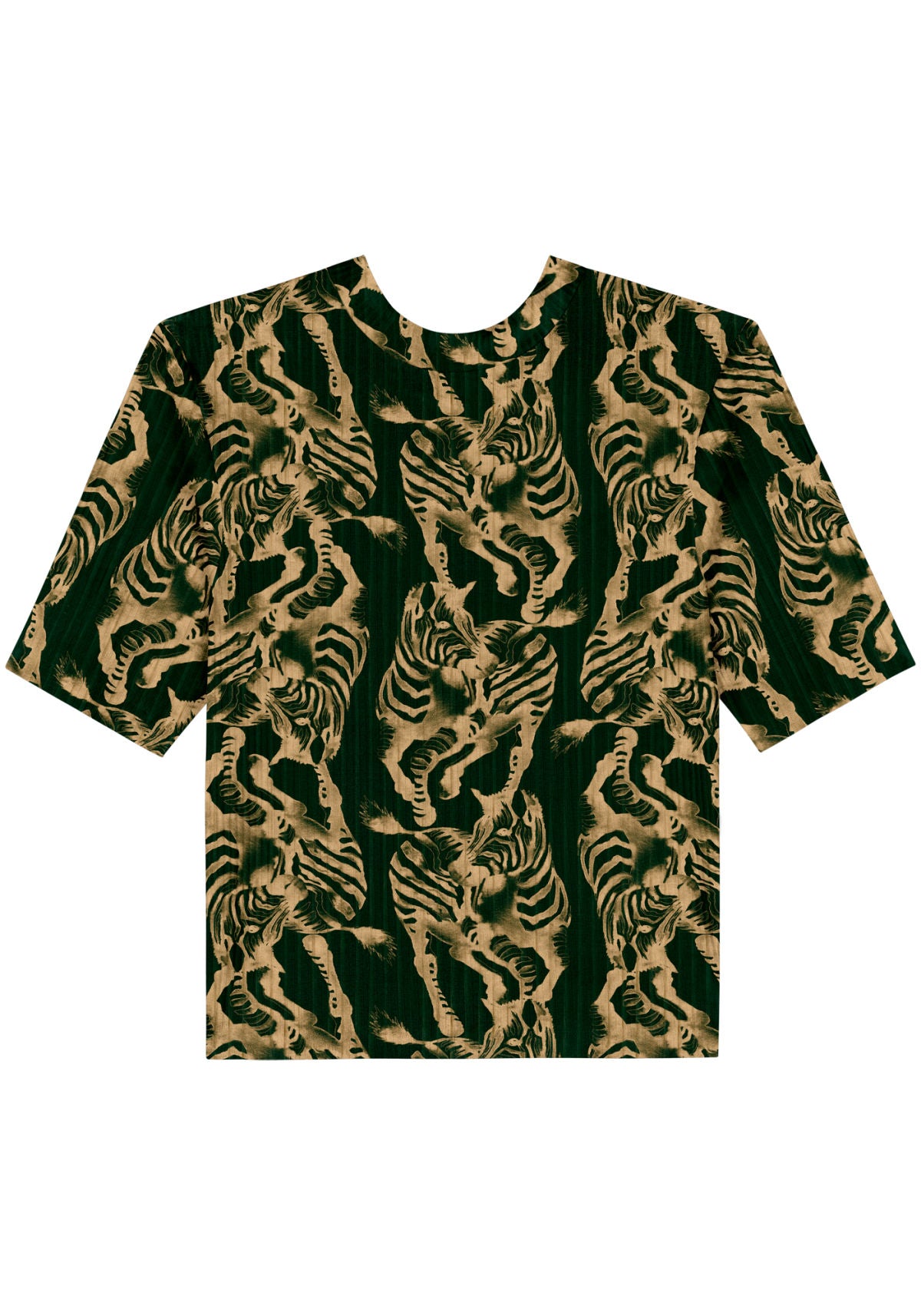 Blusa Estampada Canelada De Mangas Lez A Lez Feminino 9344E