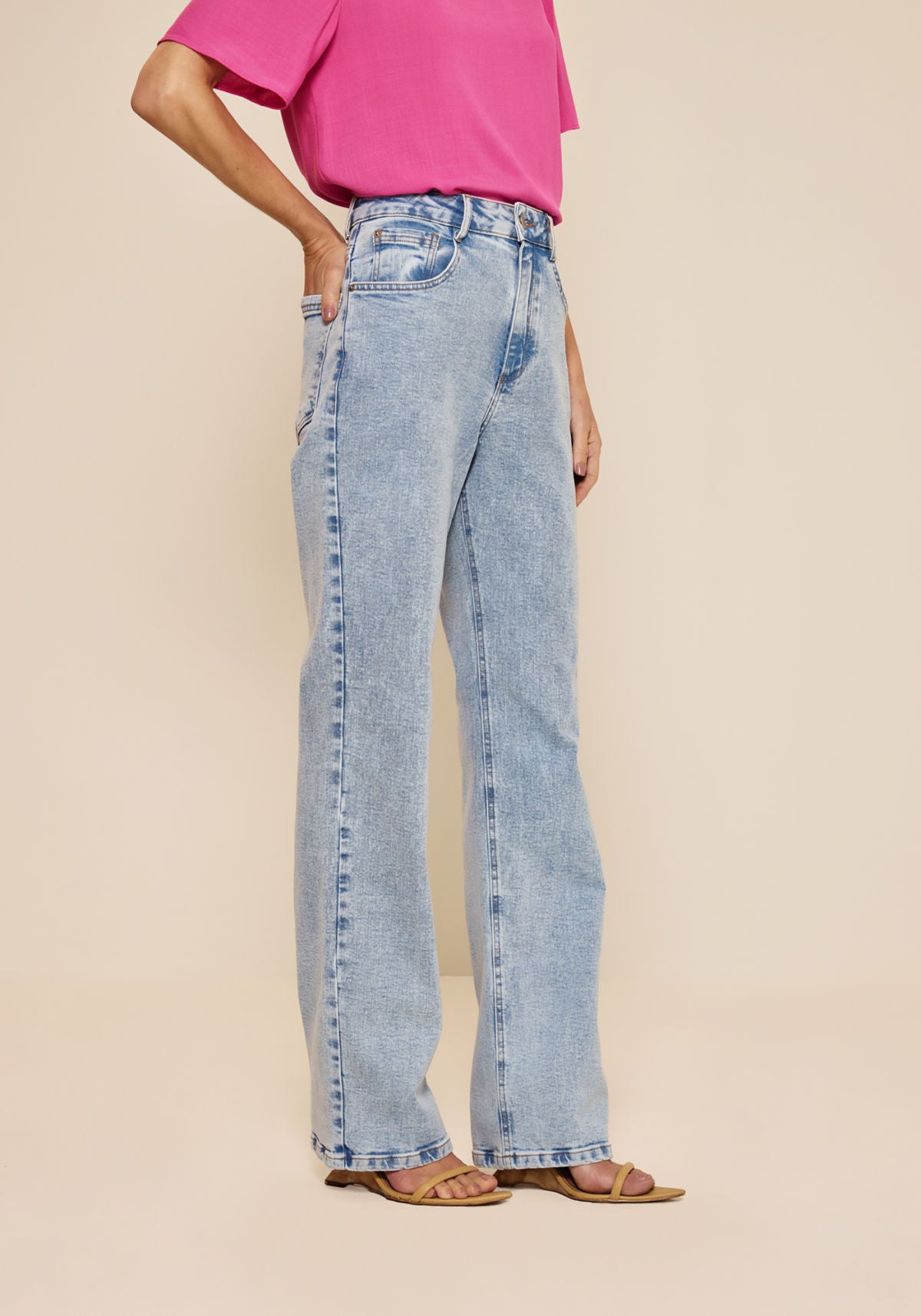 Calça Reta Jeans De Cintura Alta Lez A Lez Feminino 0941E