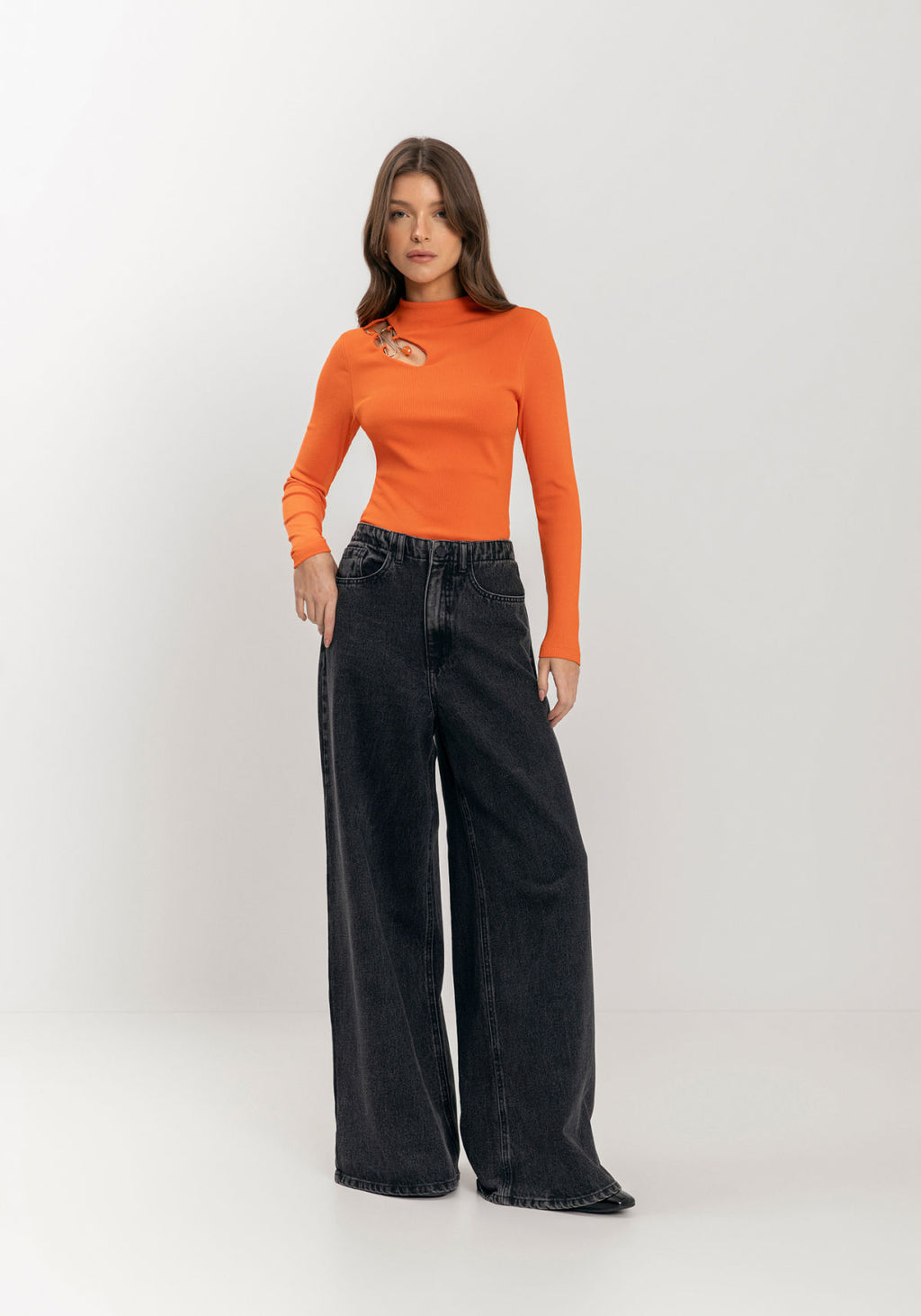 Blusa Canelada De Mangas Longas Lez A Lez Feminino 9256E