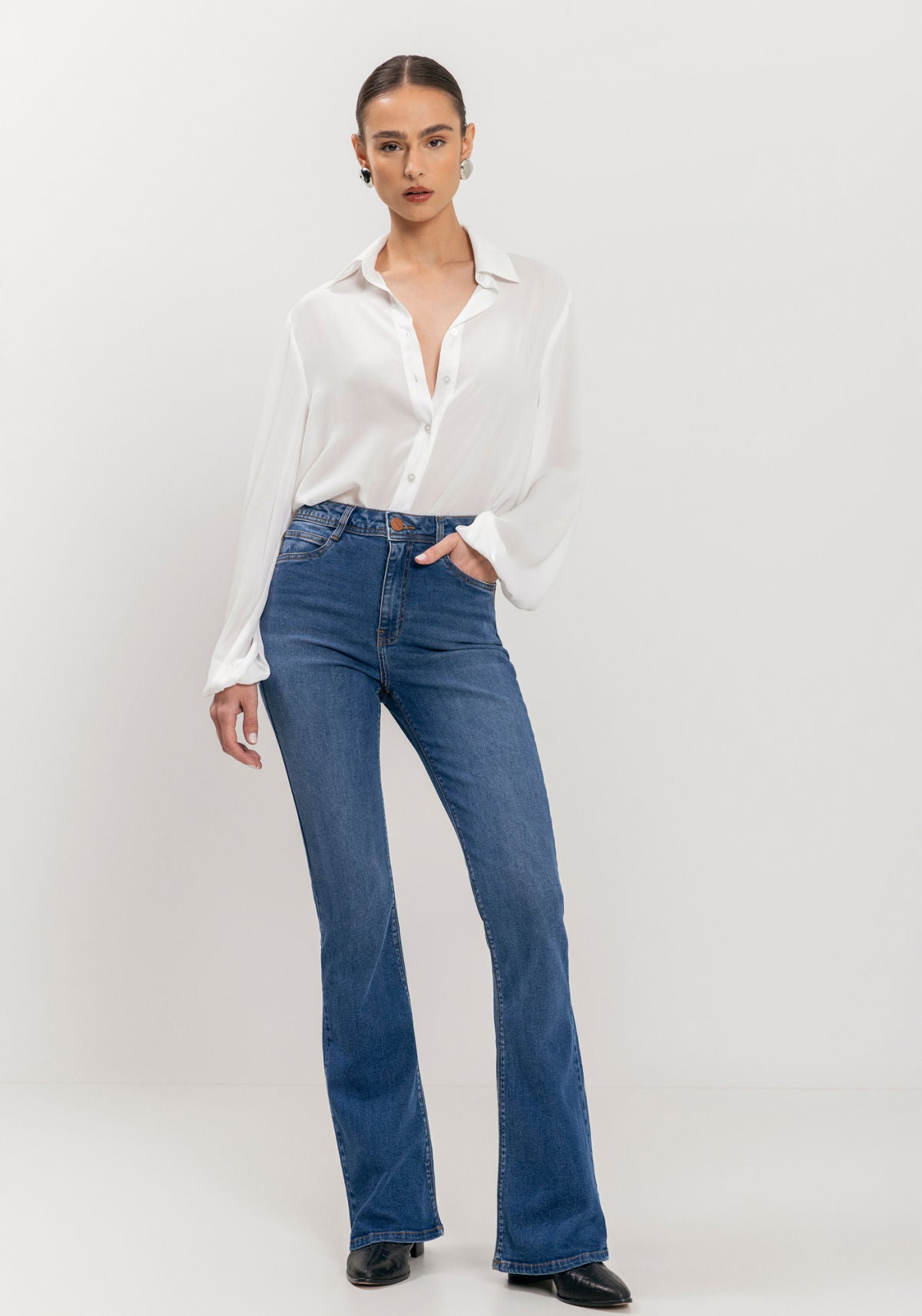 Calça Jeans Flare Com Elastano Lez A Lez Feminino 1518E