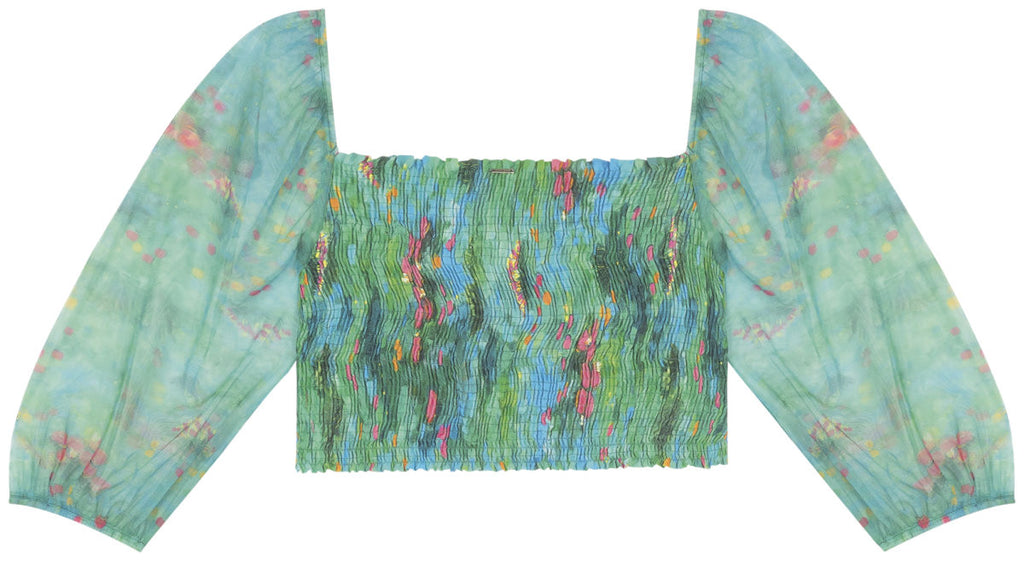 Blusa Cropped Estampada com Mangas Lez A Lez Feminino 7266L