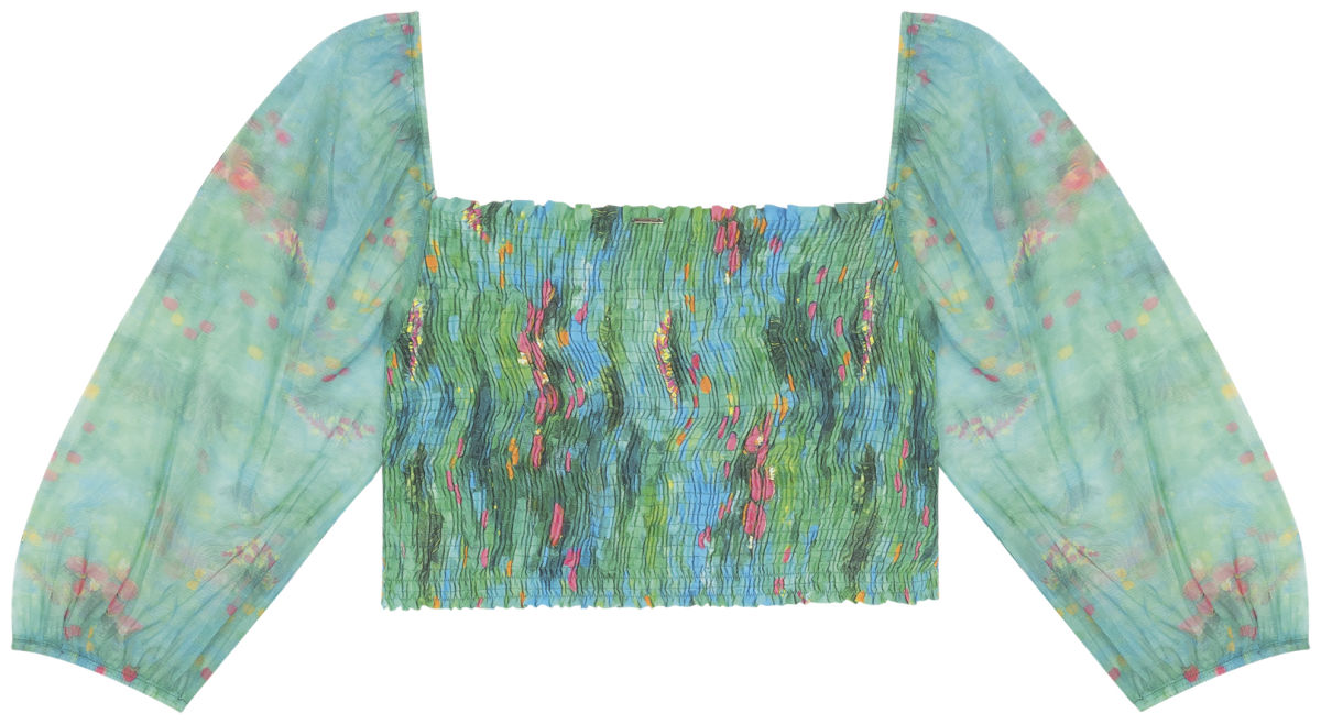 Blusa Cropped Estampada com Mangas Lez A Lez Feminino 7266L