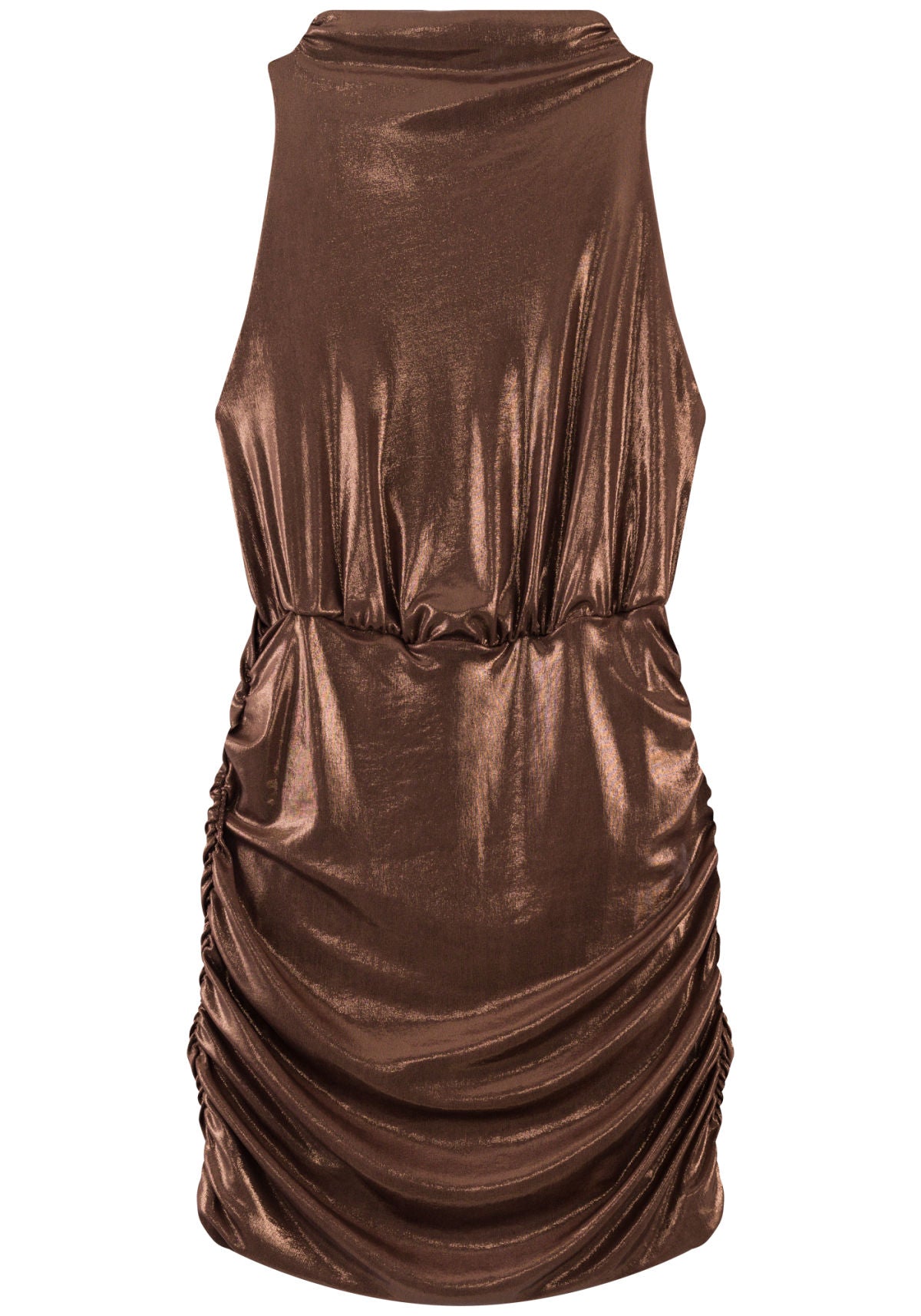 Vestido Curto Drapeado Com Gola Lez A Lez Feminino 7735E