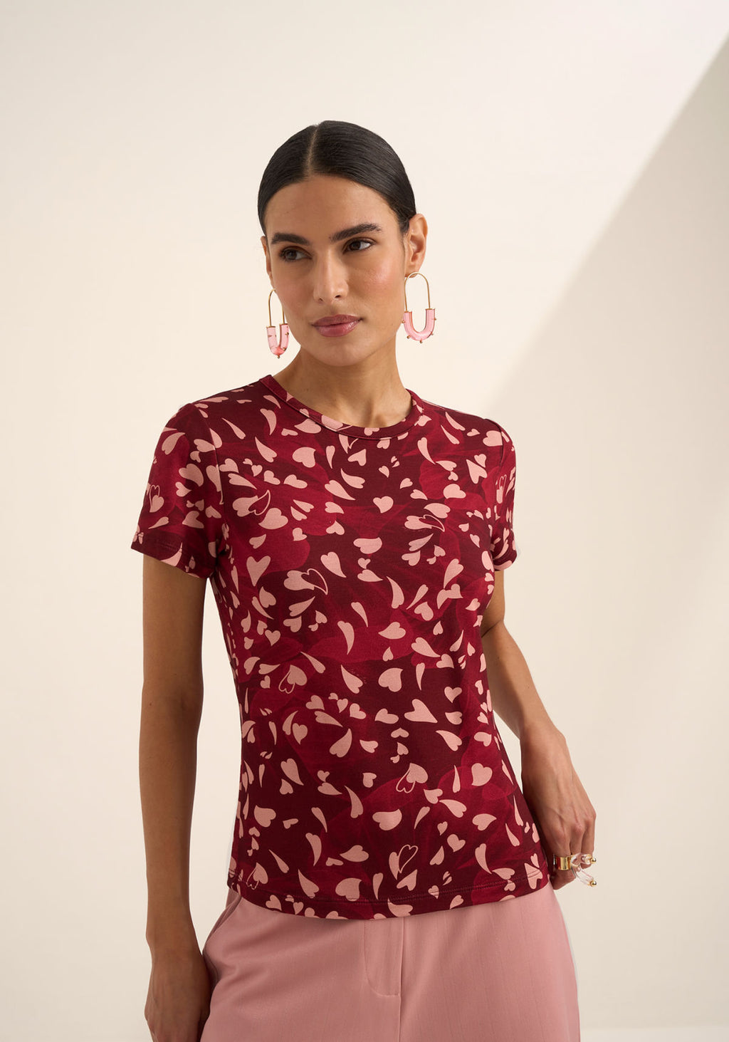 Blusa Estampada De Mangas Curtas Lez A Lez Feminino 9357E
