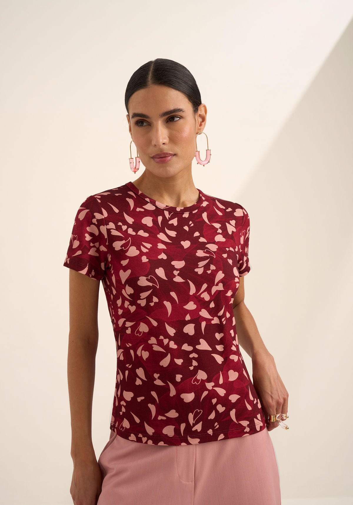 Blusa Estampada De Mangas Curtas Lez A Lez Feminino 9357E