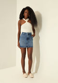 Saia Jeans Curta Com Cintura Alta Lez A Lez Feminino 0163E