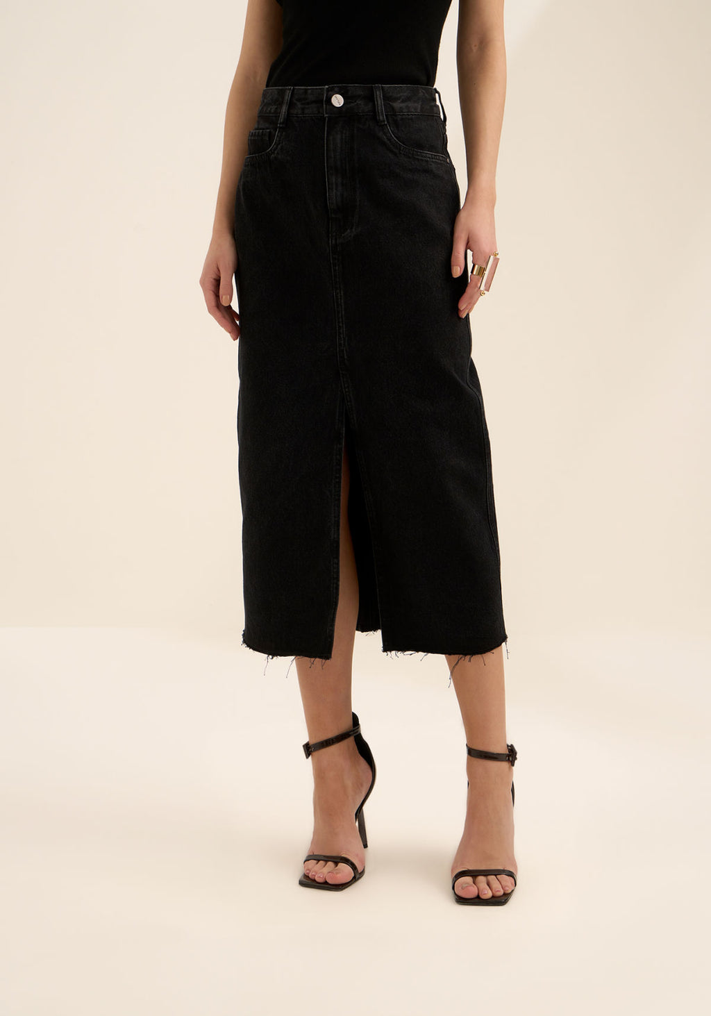 Saia Midi Jeans De Cintura Alta Lez A Lez Feminino 1679E