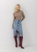 Saia Jeans Midi Com Cintura Alta Lez A Lez Feminino 0852E