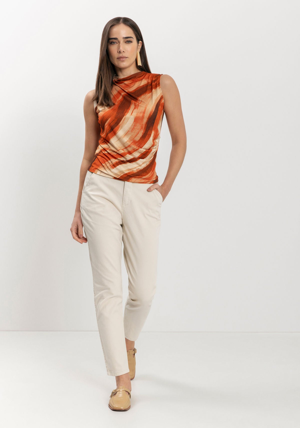 Blusa Sem Mangas Estampada Com Gola Lez A Lez Feminino 9207E