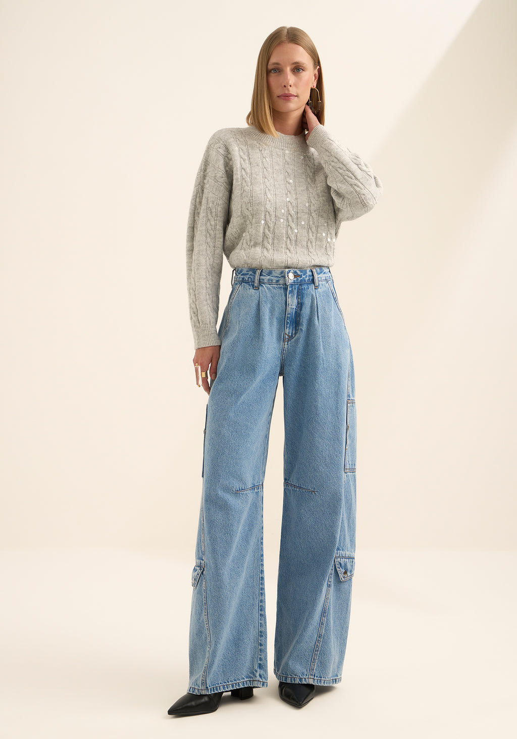 Calça Jeans Baggy Com Cintura Alta Lez A Lez Feminino 1636E