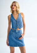 Saia Jeans Curta Cintura Alta Risca Lez A Lez Feminino 0082E