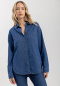 Camisa Jeans Alongada Com Mangas Lez A Lez Feminino 0826E