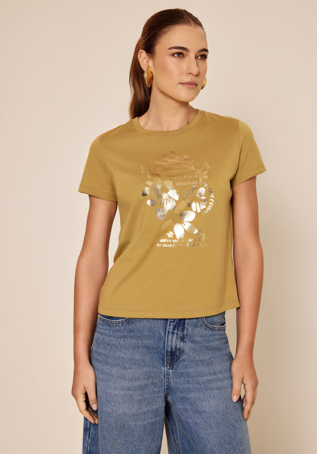 T-shirt Mangas Curtas Com Estampa Lez a Lez Feminino 7333E