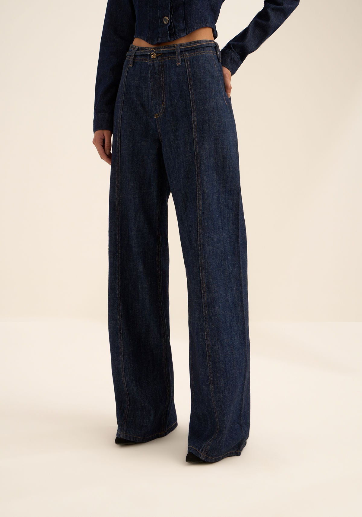 Calça Wide Leg Jeans De Cintura Lez A Lez Feminino 1653E