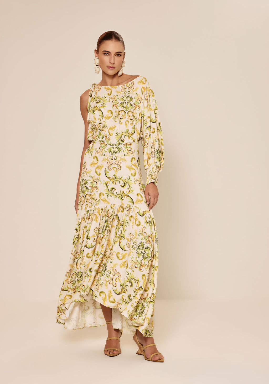 Vestido Longo Com Manga Única Lez A Lez Feminino 7743E