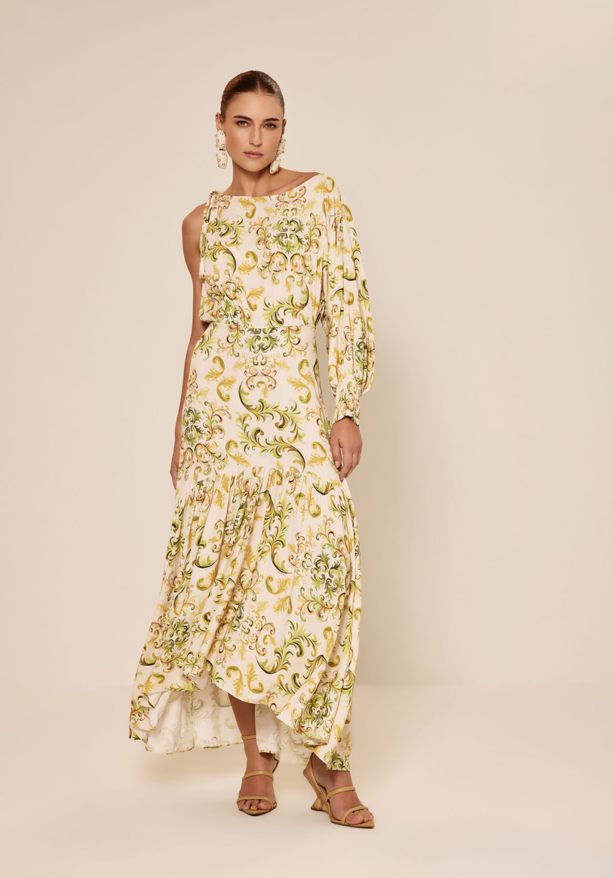 Vestido Longo Com Manga Única Lez A Lez Feminino 7743E
